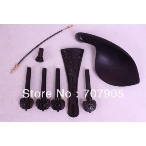 1 set 4/4 Violin ebony Parts, 1x tailpiece+chinrest+tail gut+end pin+4x peg