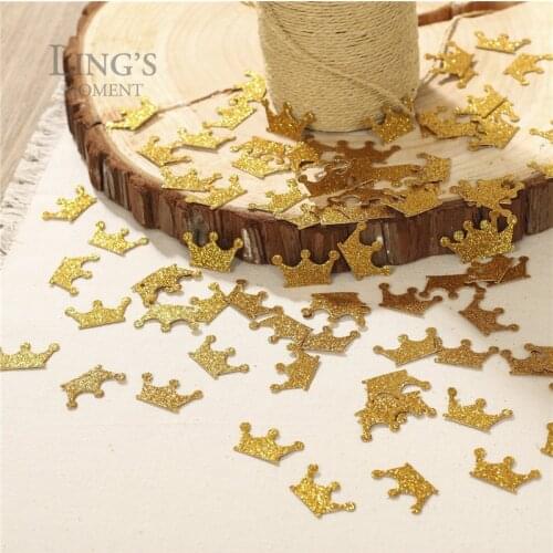100pcs DIY Double-Sided Gold Glitter Crown Confetti For Wedding Birthday Party Baby Shower Cupcake Toppers Decorations Favors