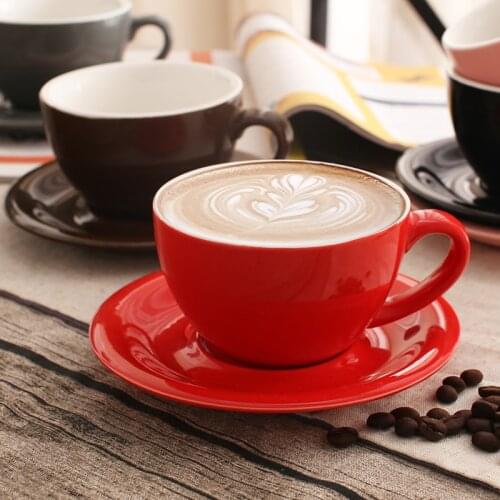 260ml Colorful Thick Body Ceramic Coffee Cup New Bone China Latte Cups and Saucers Milk Tea Cups Coffee Cup Set Drinkware