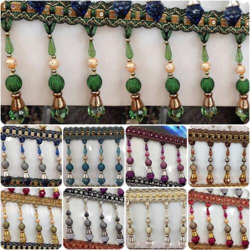 4 Meter European Style Curtain Beaded Fringe Trim Sewing Crystal Tassel Upholstery DIY Crystal Bead Lace Accessory Crafts
