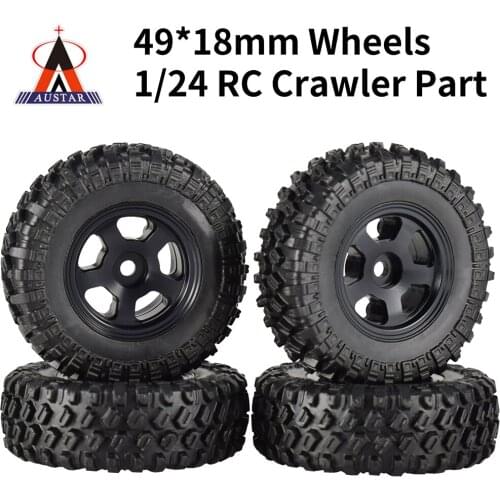 4PCS 49*18mm Micro Wheel Metal Beadlock Rims Rubber Tires for 1/24 RC Crawler Car Axial SCX24 90081