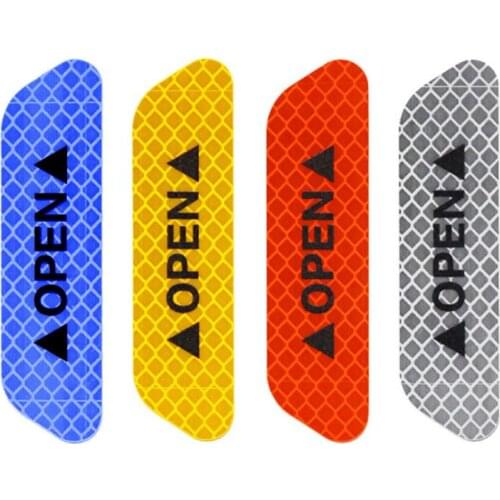 4PCS Car Door Stickers Universal Safety Warning Mark OPEN High Reflective Tape Auto Driving Safety Reflective Strips