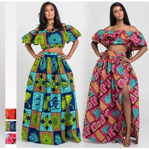 African Women Clothes Printing Dashiki Party Shoulder Off Ladies Sling Skirts Africa Dresses for Women Bazin Ankera Long Robe