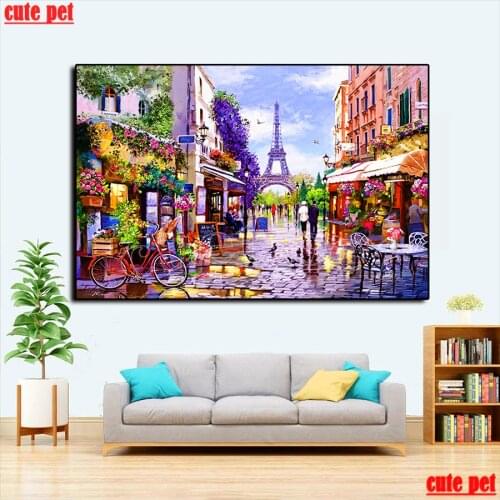 Full drill round square Flower Market Paris tower Street Crystal Paintings Diamond Embroidery 5d Diy diamond painting Mosaic