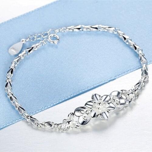 Charm 925 Sterling Silver Bracelets for Women elegant flowers Chain Fashion Wedding Party Christmas Gifts fine Jewelry