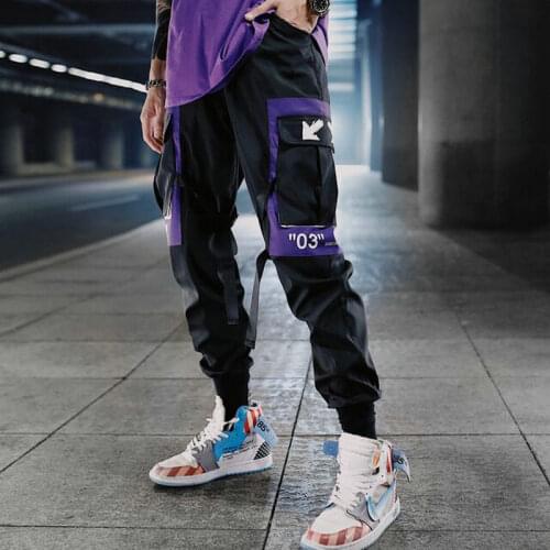 Hip Hop Ribbons Cargo Pants Men Joggers Pants Streetwear Men Nice Fashion Mens Elastic Waist Pant Ribbons Trousers Sweatpants