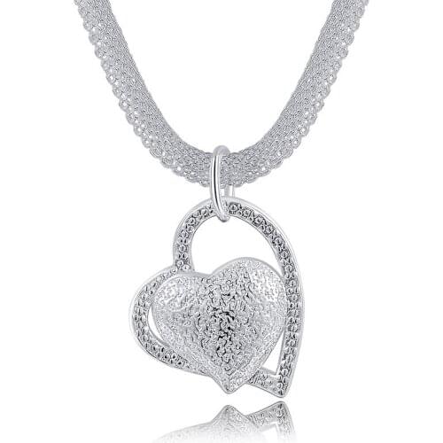Lose Money Promotion Beautiful Heart Snake Chain Necklace Silver Plated Charm Pendant Neckalce for Women Wedding High Quality