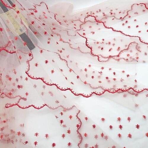 Orchid flower embroidery lace fabric Soft mesh tulle fabric net yarn handmade diy wedding dress skirt clothing material 50x160cm