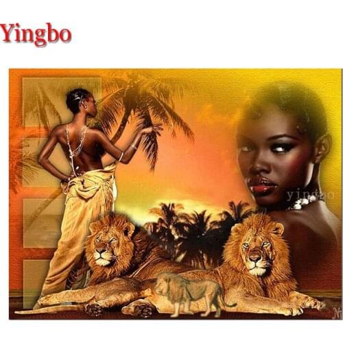 Diy 5D diamond painting kits african woman lion full square round drill diamond mosaic embroidery girl rhinestone wall decor art