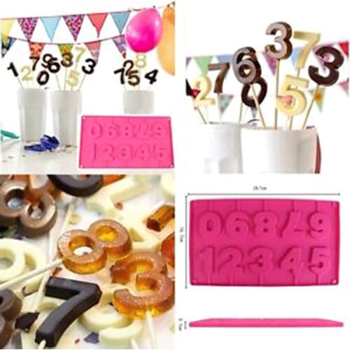 Silicone Lollipop Mold Ice Candy Chocolate Moulds Baking Tool 0-9 Number Shaped Heat-resistant Cake Decorating Tools Cake Tools