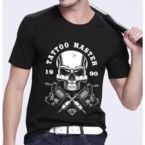 Mens T-shirt High Quality Gothic Style Skulls Pattern Series Tops Black Print Male Dropshipping Short Sleeve Tee Shirt Clothes