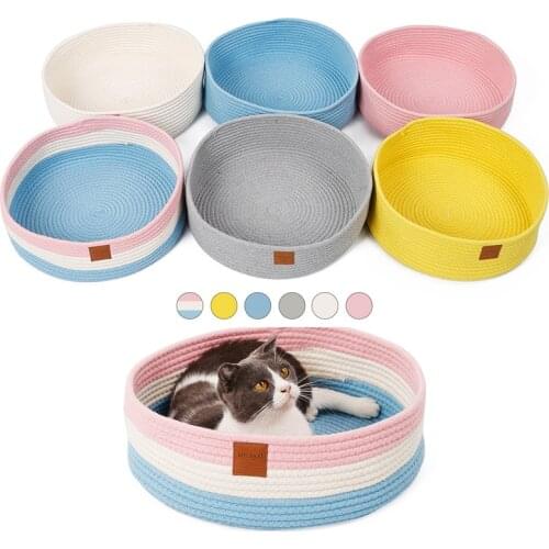 Cotton Rope Round Cat Bed for Small Medium Dogs Handmade Cat Scratcher Scratching Pad