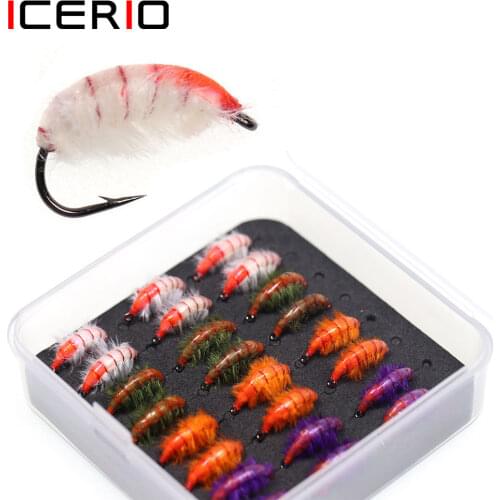 ICERIO 24pcs Fishing Flies Kit-Scud Bug Worm Flies Czech Nymphs Flies For Trout/Bass/Perch Fishing Lure Baits10# 4Colors