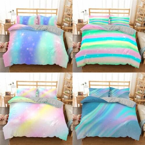 Fashion 3D Rainbow Duvet Cover Kids Colorful Glitter Bedding Set Women Girls Shining With Pillowsham 2/3 Piece Trendy Bedclothes