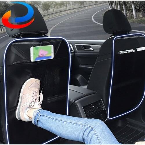 Leather Anti Kick Pad Car Seat Back Auto Anti Scratch Mats for Child Pet with Zipper Storage Bags Cover Protector Waterproof