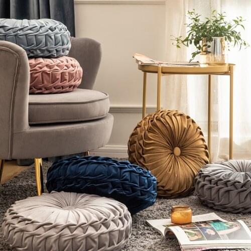 Round Cushion Soft Velvet Pillow Pink Blue Solid Color Floor Handmade Home Decoration Sofa Chair Car Decoration with Pillow Core