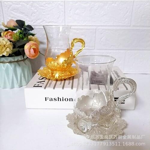 Metal zinc alloy glass cup European metal coffee cup set retro coffee cup milk tea cup water cup
