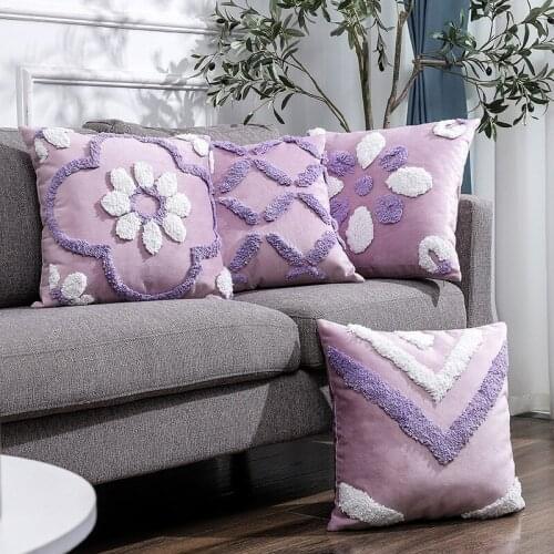 Fashion Flower Sofa Tufted Cushion Cover Model Room Bedside Backrest Lumbar Support Blue Pillowcase
