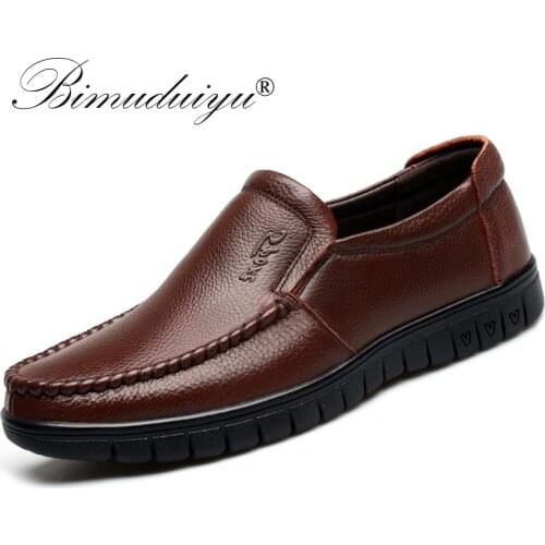 BIMUDUIYU Fashion Comfortable Breathable Soft Genuine Leather Loafers Shoes Mens Moccasin Shoes Casual Falts Men Winter Shoes