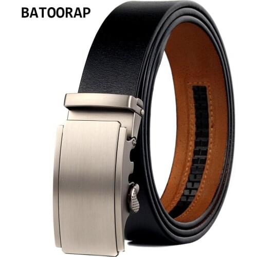 BATOORAP Mens Leather Belt Automatic Buckle Metal Fashion Jeans Waist Strap Male Luxury Brand Designer Ratchet Belt Vintage