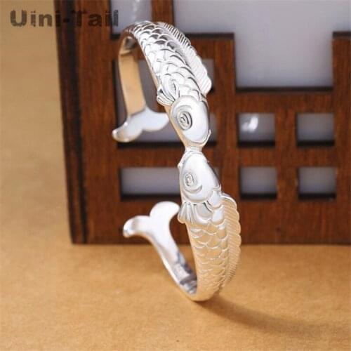 Uini-Tail 2019 new 925 sterling silver two small fish opening bracelet Chinese national style fashion trend retro bracelet ED393