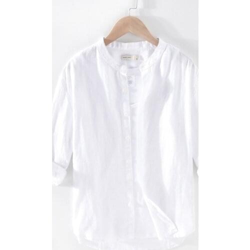 Top Quality Solid 100% Linen Shirts Men Summer Breathable Half-sleeved Casual Pure Flax Dress Shirts Male Camisas Tops TS-593