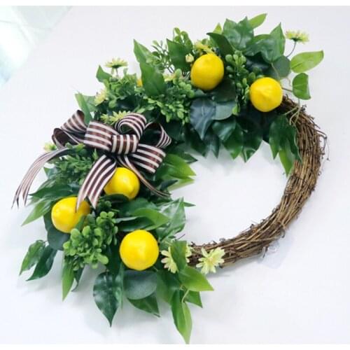 Fake Lemon With Leaves Hanging Wreath Garland for Front Door Window Bedroom Wall Party Wedding Decoration 50cm can CSV
