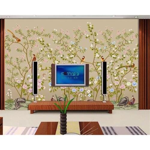 Custom wallpaper 3d murals pens flowers and birds background wall fresh wallpaper living room bedroom restaurant hotel wallpaper