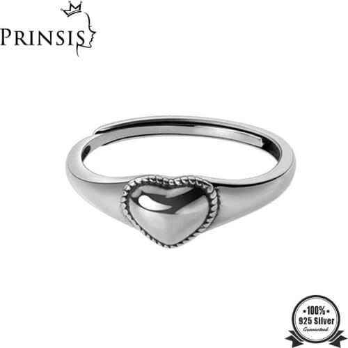PrinSis Genuine 925 Sterling Silver Fashion Romantic Heart Adjustable Ring For Women Wedding Valentines Day Jewelry DD899