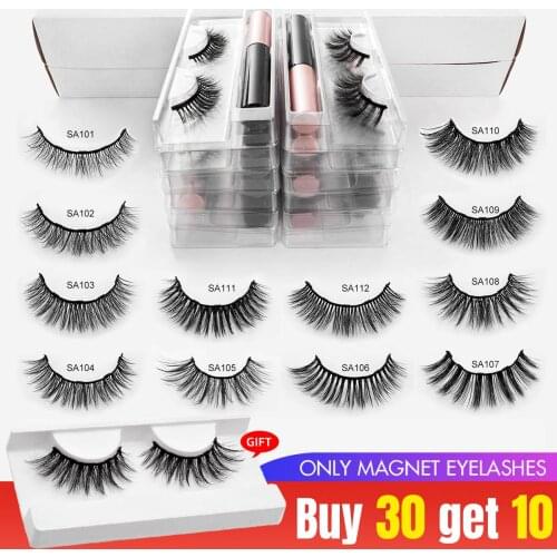 Wholesale 30 Pcs/Set 3D Natural Faux Mink Magnetic Eyelashes False Lashes Magnet Eyeliner Set Waterproof Liquid Lasting Eyelash
