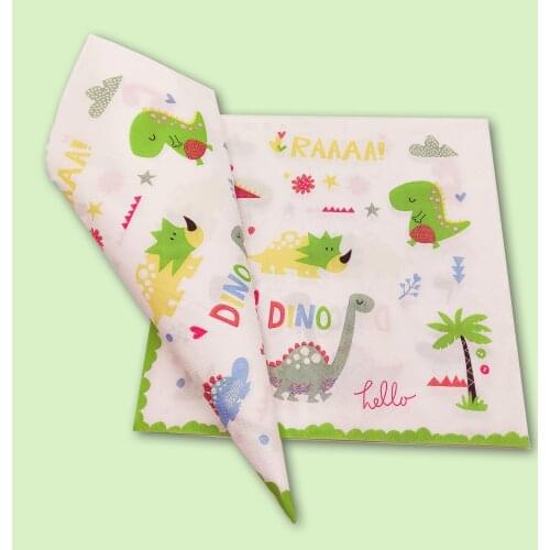 16pcs Little Dinosaur Paper Napkin Cartoon Theme Party For Kid Birthday Decoration Theme Party Supply Festival Green
