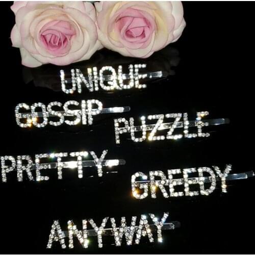 Hottest Hair Accessories New Arrival Letters Hairclips "UNIQUE,GOSSIP,PUZZLE,PRETTY,GREEDY,ANYWAY" Word Hairpins WHOLESALE