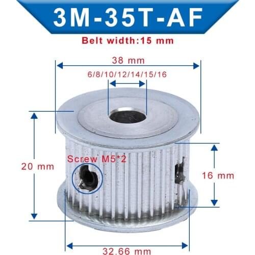 Timing Pulley 3M35T Bore 6/8/10/12/14/15/16 mm Aluminum Belt Pulley Slot Width 16 mm Fit For 3M-synchronous belt Width 15 mm
