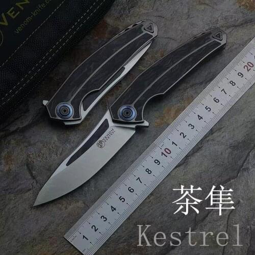 Kevin John VENOM KESTREL Folding Knife M390 Blade Titanium+CF Handle Utility Camping Hunting Survival Pocket Kitchen EDC Tool