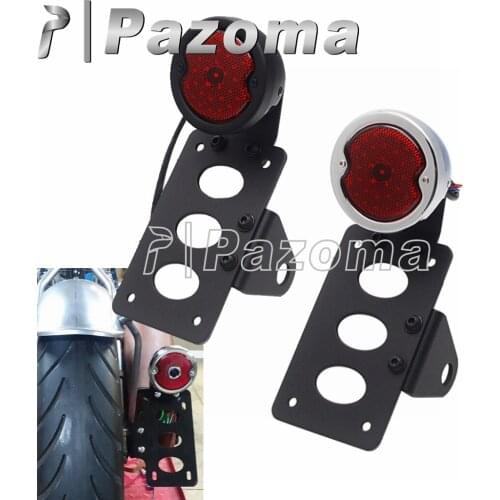 12V Motorcycle LED Brake Stop Side Mount Tail Lights w/ License Plate Light Holder Bracket for Harley Cafe Racer Chopper Bobber