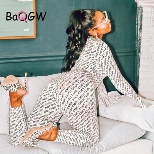 BaQGW Streetwear Letter Print Jumpsuit for Women Autum Long Sleeve with Gloves One Piece Overalls Bodycon Clubwear Skinny Outfit