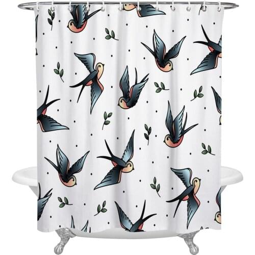 Animal Swallow Branches Leaves Bathroom Shower Curtain Polyester Fabric Waterproof Shower Curtains with Hooks