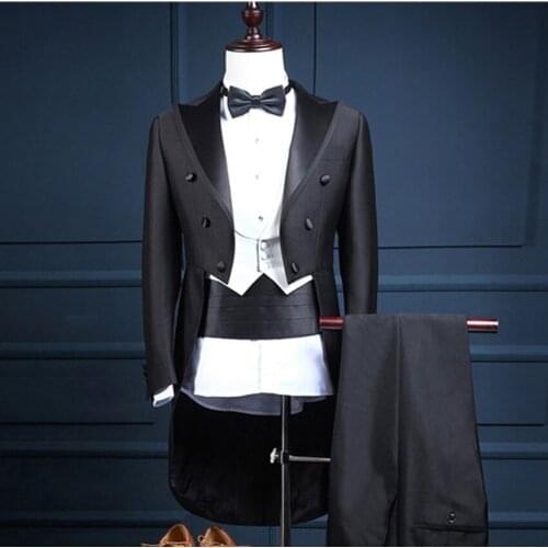 High Quality Handsome Tailcoat Groomsman Suit Gentleman Style Groom Tuxedos Homecoming Suits Tailor Made Suits Jacket+pants+vest