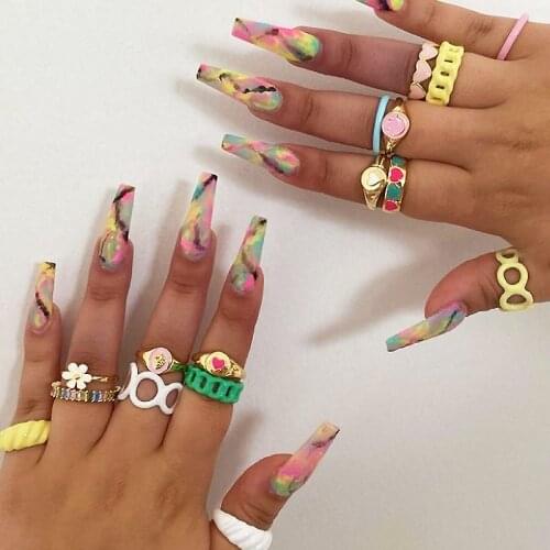 Y2K Vintage Heart Enamel Ring Personality Contrast Color Opening Adjustable Rings Finger Jewelry Gift Acrylic 2021 New Trendy