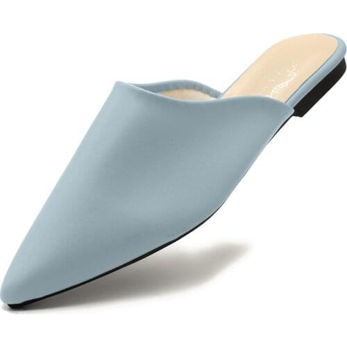 Women Summer Slippers Office Lady Sandals Outside Flat With Slides Modern Closed Toe Lazy Mules Blue Black Womens Shoes