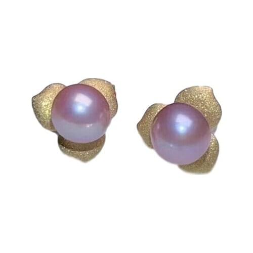 Shilovem 18k yellow gold Natural freshwater pearls stud Earrings fine Jewelry new round women trendy wedding gift myme0606842z