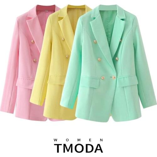 TMODA1946 2021 Autumn Za Elegant Women Pink Buttons Blazers Female Casual Long Sleeve Female Jackets Office Ladies Tops Feminino