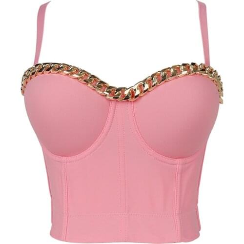 Fashion Gold-Plated Chain Corset Top Nightclub Sexy Tops Women Crop Top To Wear Out Bra Push Up Bustier Female Tops Mujer DB1052