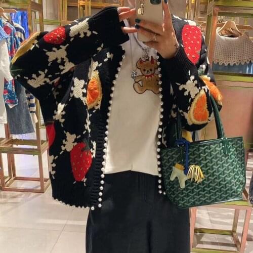 Cardigan Feminino Sale Womens Knitted Cardigan Sweater 2020 Autumn New Pearl Bead Embroidery Jacquard V-neck Lazy Winter Loose