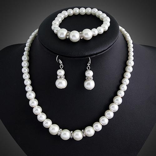 Bluelans Womens Faux Pearls Alloy Necklace Bracelet Earrings Wedding Bridal Jewelry Set Valentines Day Gift 2021 New