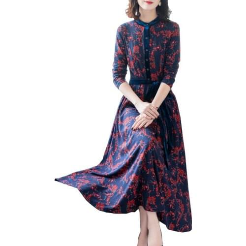Fashion Printing Stand-up Collar And Long Sleeves Autumn Womens Dress 2021 Casual Chic Loose Female Clothing Robe Dresses FC611