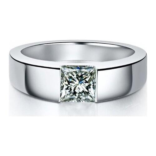 1Carat Pure Gold 18K Princess Cut Superb Certificate Moissanite Mens Wedding Ring Perfect Birthday Gift For Lover Sterling Gold