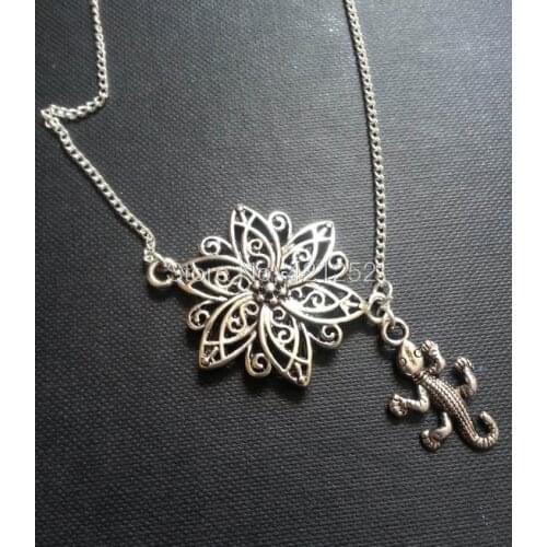 12pcs/lot Tangled Rapunzel Inspired Necklace Flower Lizard Charms in silver