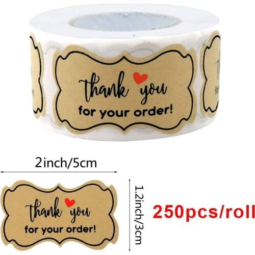 250pcs 3*5cm Thank You for Your Order Kraft Seal Labels Stickers For Shopping Small Shop Local Handmade Decor Sticker