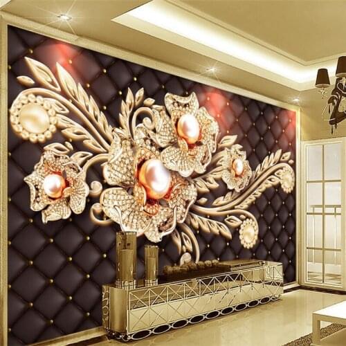 Beibehang Custom 3d wall paper black simple jewelry diamonds pearl flowers European pattern wallpaper wall decoration painting